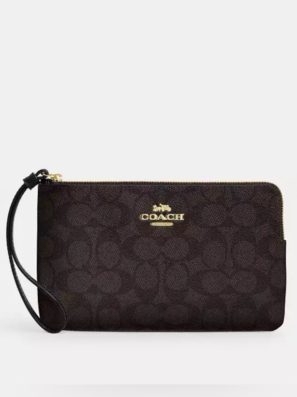 Coach Large Corner Zip Wristlet - Gold/Walnut/Black